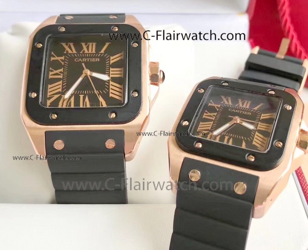 2018 Replica Cartier Santos 100th Watch Rose Gold Lovers Watch
